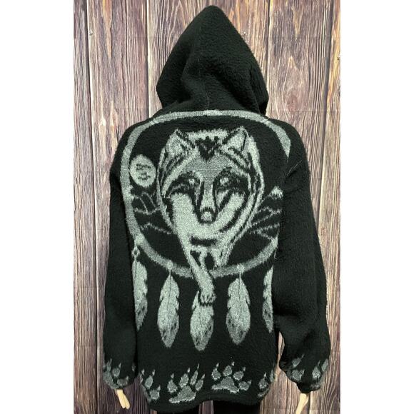 Vintage Native People Spirit Jamie Chavez Wool Wolf Design Jacket W/ Hood Size M - Picture 1 of 8